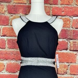 SEQUIN HEARTS Womens Black Short Sleeve Full-Length Dress Petites 5 Glam NWT‎